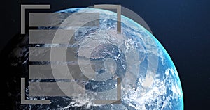 Image of digital data processing over globe on dark background