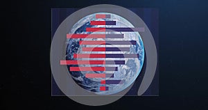 Image of digital data processing over globe on dark background