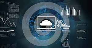 Image of digital data processing over globe on dark background