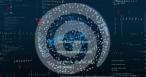 Image of digital data processing over globe on dark background