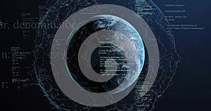 Image of digital data processing over globe on dark background