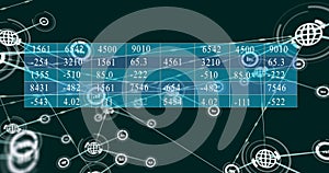 Image of digital data processing over network of connections with icons