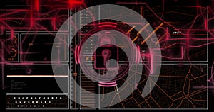 Image of digital data processing over padlock icon on dark background