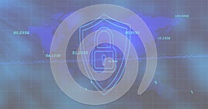 Image of digital data processing over padlock icon