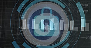 Image of digital data processing over padlock icon