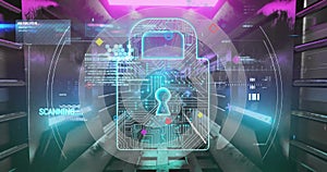 Image of digital data processing over padlock icon