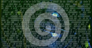 Image of digital data processing over server room