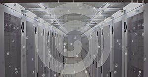 Image of digital data processing over server room