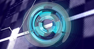 Image of digital data processing with scope scanning over connections on purple background