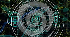 Image of digital icons with big data, heart shaped connections and data processing