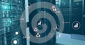 Image of digital icons and data processing over computer servers