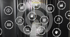 Image of digital icons and data processing over computer servers