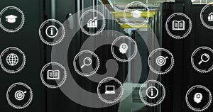 Image of digital icons and data processing over computer servers