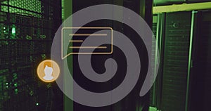 Image of digital icons and data processing over computer servers