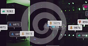 Image of digital icons and data processing over computer servers