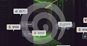 Image of digital icons and data processing over computer servers