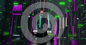 Image of digital interface with binary coding over car driving