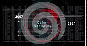 Image of digital interface with data processing and globe over black background