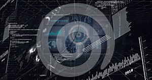 Image of digital interface with data processing over black background