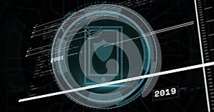 Image of digital interface with data processing over black background