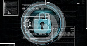 Image of digital interface with data processing over black background