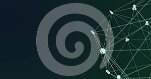 Image of digital interface and globe of network of connections with white icons turning on green