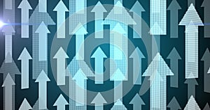 Image of digital interface with glowing arrows pointing upwards