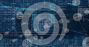 Image of digital interface and network of connections over hacker