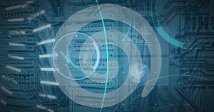 Image of digital interface over server room