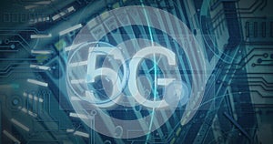 Image of digital interface over server room