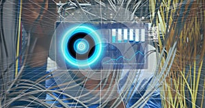 Image of digital interface over server room