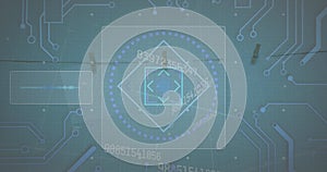 Image of digital interface and processing socket over grey background