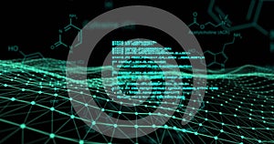 Image of digital interface with scientific data processing over network of connections
