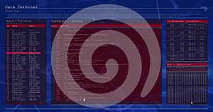 Image of digital interface screen with programming language moving in loop