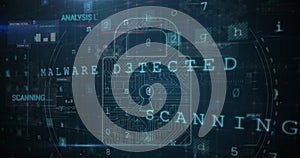 Image of digital interface with security padlock over dark background