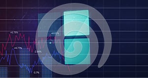 Image of digital interface squares data loading and statistics processing over grid