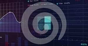 Image of digital interface squares data loading and statistics processing over grid