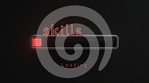 Skills Loading Concept With Neon Red Text and Progress Bar