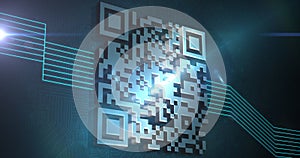 Image of digital qr code with glowing green lines