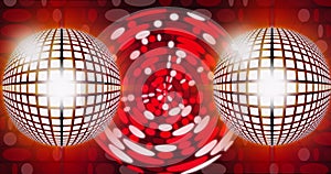 Image of disco balls and lights over colorful background