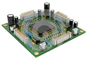 Electronic circuit board with central processor and multiple capacitors for embedded systems