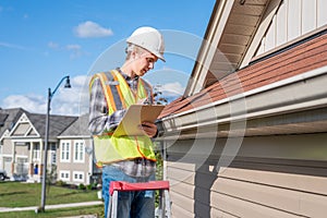 Home inspector providing an inspection to a house. photo