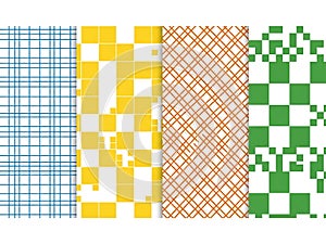 Collection of colorful checkered and grid patterns on white background