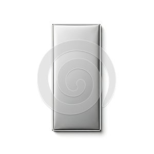 Minimalist metallic rectangular object with a reflective surface and rounded edges