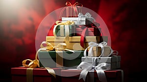 Stack of Colorful Gift Boxes with Bows