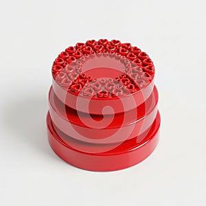 Stack of red circular objects isolated on white background