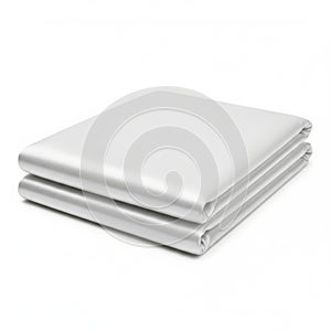A stack of three neatly folded white bed sheets on a white background