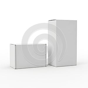 Two tall rectangular boxes standing upright against a white background