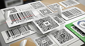 Assorted barcode and qr code labels