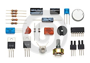 Assorted collection of electronic components and passive devices